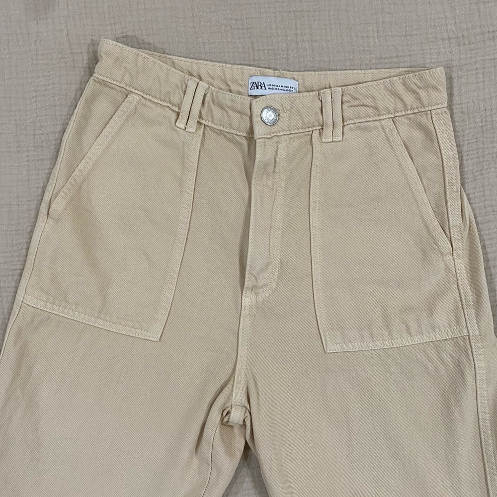 Zara Beige High Waisted Denim Pants